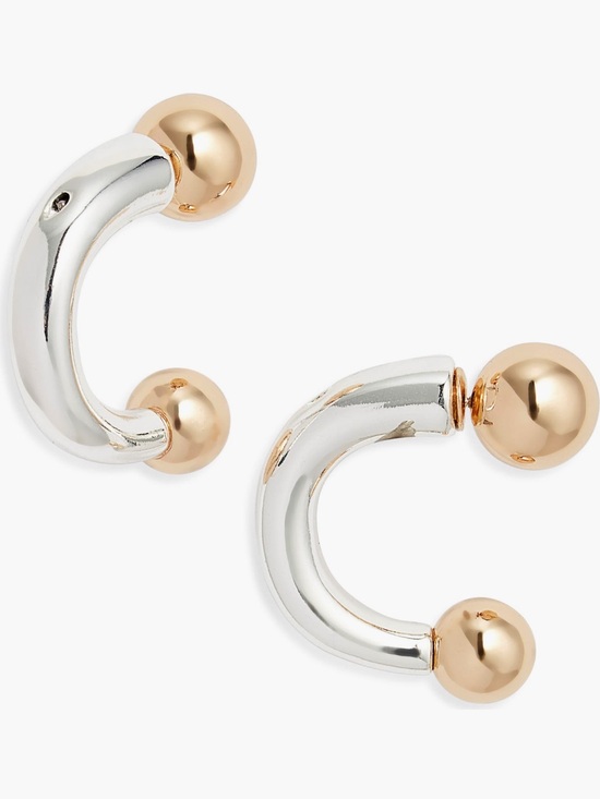 Open Edit Jewelry - Two-Tone Gold & Silver Curved Barbell Ear Jacket Earrings